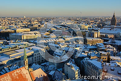 Winter panorama of Riga from the observation deck Editorial Stock Photo