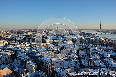 Winter panorama of Riga from the observation deck Editorial Stock Photo