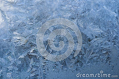 Winter pattern of ice crystals on glass Stock Photo