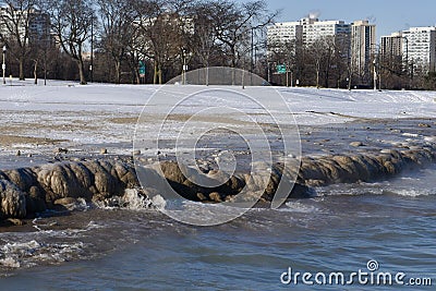 Ice Covered Beach Editorial Stock Photo