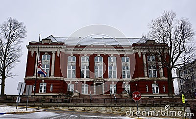 Missouri State Supreme Court Building in Falling Snow Editorial Stock Photo