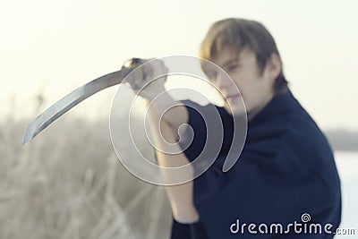 Winter portrait japanese ninja Stock Photo