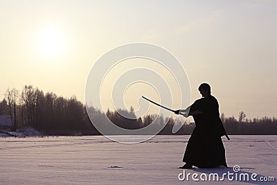 Winter portrait japanese ninja Stock Photo