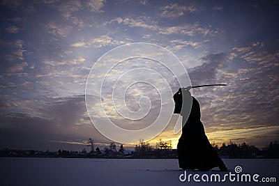 Winter portrait japanese ninja Stock Photo