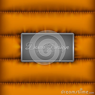 Winter quilted down jacket orange background with metal shield for logo or text message. Warm windbreaker vector texture Vector Illustration