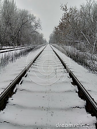 Winter railway under the snow Stock Photo