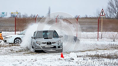 Winter Rally. Subaru Impreza wrx. Editorial Stock Photo