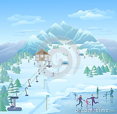 Winter Recreational Park Template Vector Illustration