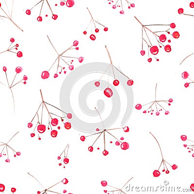 Winter red berries pattern. Seamless background Stock Photo