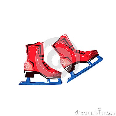 Winter, red skates. Figure skating skates. Vector Illustration