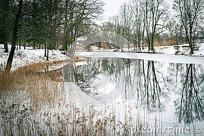 Winter reflection in Stameriena, Latvia Stock Photo