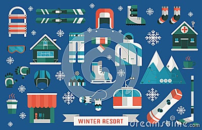 Winter Resort Sports Gear Icon Set Vector Illustration