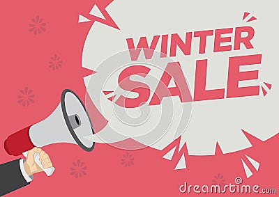 Winter Retail Sale promotion shoutout with a megaphone speech bubble against a red background Vector Illustration