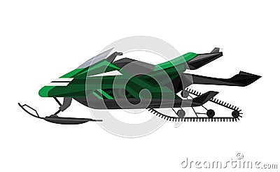 Winter ride on snowmobile. Motor sled, vehicle for extreme travelling on snow and ice, winter recreation. Vector flat Vector Illustration