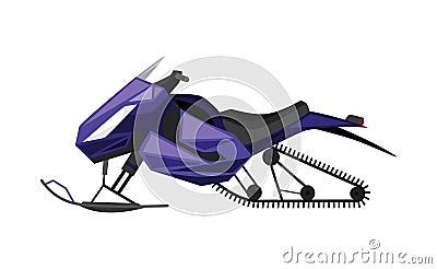 Winter ride on snowmobile. Motor sled, vehicle for extreme travelling on snow and ice, winter recreation. Vector Cartoon Illustration