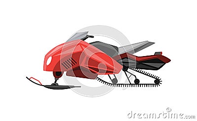 Winter ride on snowmobile. Motor sled, vehicle for extreme travelling on snow and ice, winter recreation. Vector Vector Illustration