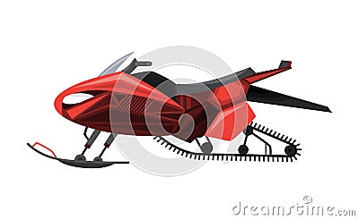 Winter ride on snowmobile. Motor sled, vehicle for extreme travelling on snow and ice, winter recreation. Vector Vector Illustration