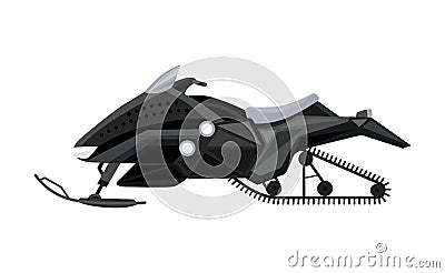 Winter ride on snowmobile. Motor sled, vehicle for extreme travelling on snow and ice, winter recreation. Vector flat Vector Illustration