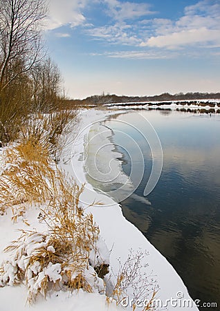 Winter river in January Stock Photo