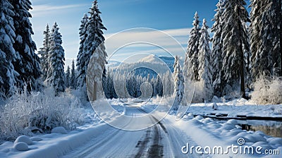 Winter road in the mountains. Winter landscape. Carpathians, Ukraine, Europe Stock Photo