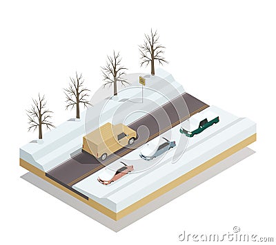 Winter Road Landscape Isometric Composition Vector Illustration