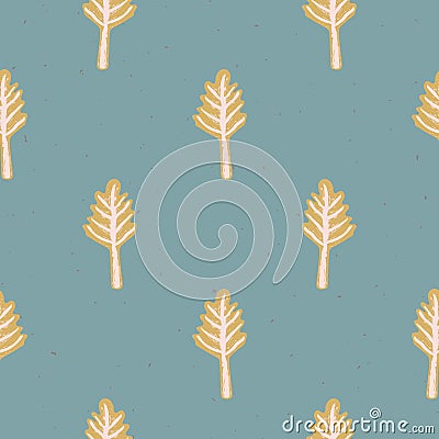 Winter Rustic Fir Tree Lino Cut Texture Seamless Vector Pattern, Sketchy Pine Stock Photo