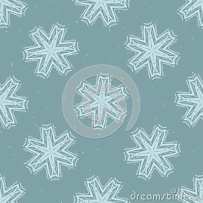 Winter Rustic Snowflake Lino Cut Texture Seamless Vector Pattern Stock Photo