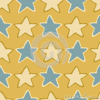 Winter Rustic Stars Lino Cut Texture Seamless Vector Pattern, Sketchy Starry Stock Photo