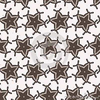 Winter Rustic Stars Lino Cut Texture Seamless Vector Pattern, Sketchy Starry Vector Illustration