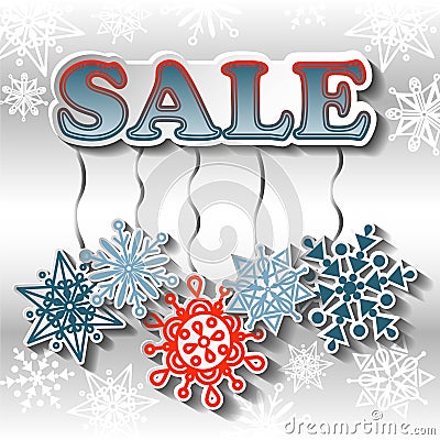Winter sale background with bright snowflakes Vector Illustration