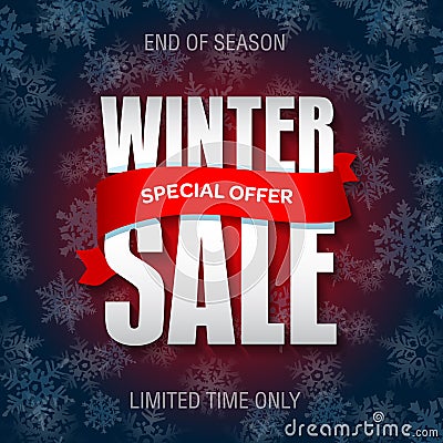 Winter sale badge, label, promo banner template. Special sale of Vector Illustration