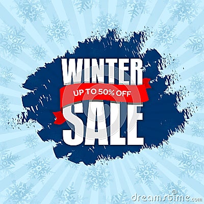 Winter sale badge, label, promo banner template. Up to 50% OFF d Vector Illustration