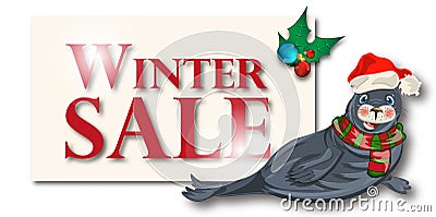 Winter sale banner, sign, background with polar dichtung Stock Photo