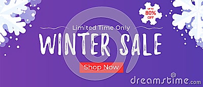 Winter sale banner for websites and mailing. Seasonal discount background with snowflakes. Vector Illustration