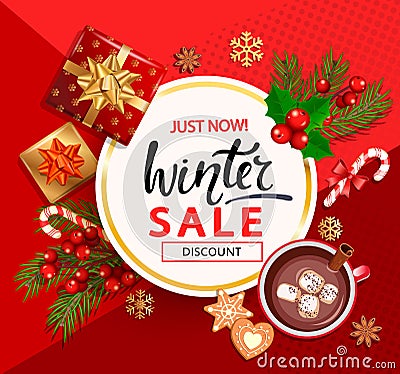 Winter sale card for New Year holidays. Cartoon Illustration