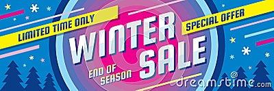 Winter sale - concept horizontal banner vector illustration. Abstract creative discount layout. Special offer. Graphic design. Vector Illustration