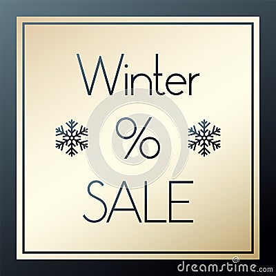 Winter sale gold and black vector. Golden banner with snowflakes. Illustration for advertisement, discount, business, shopping, Vector Illustration