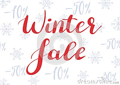 Winter sale. Lettering on the background of snowflakes and discounts Vector Illustration