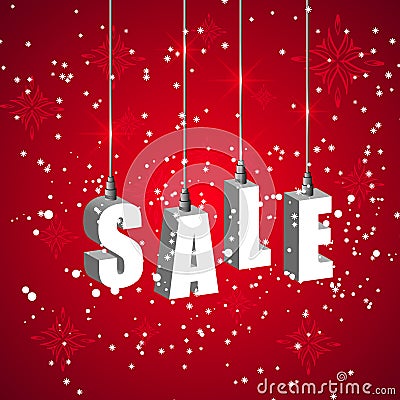 Winter sale red banner with white hanging letters Vector Illustration