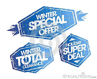 Winter sale rubber stamps - winter special offer Vector Illustration