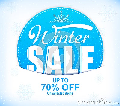 Winter Sale Up To 70 Percent Off Promotional Design with Snow Vector Illustration