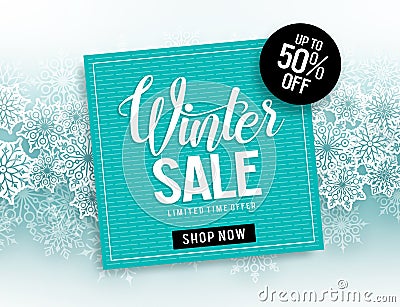 Winter sale vector banner template with blue frame for sale text & snowflakes elements Vector Illustration