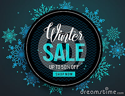 Winter sale vector banner template with colorful snowflakes elements Vector Illustration