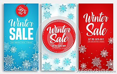 Winter sale vector poster or banner set with discount text and snow elements Vector Illustration