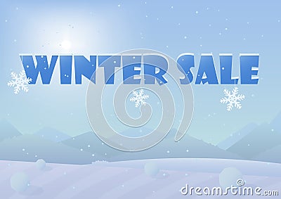 Winter sale words on the beautiful Chrismas winter landscape background. Vector Illustration