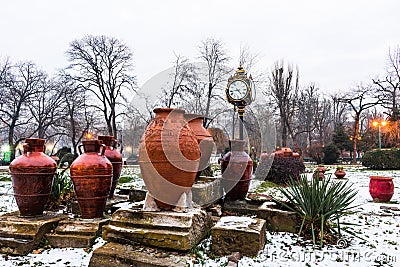 Winter scene in Bucharest Central Park. Cismigiu Gardens Bucharest, Romania, 2021 Editorial Stock Photo
