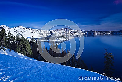 Winter Scene at Crater Lake Stock Photo