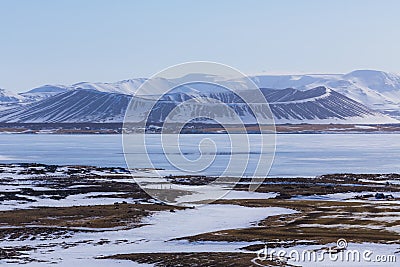 Winter Scene in Myvatn Volcano, Iceland Stock Photo