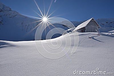 Winter scene in Romania , beautiful landscape of Fagaras mountains, Balea lac Editorial Stock Photo