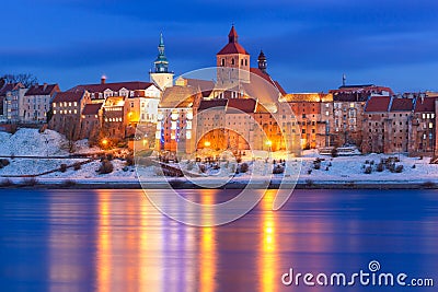 Winter scenery of Grudziadz at Vistula river Stock Photo
